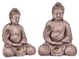 Ibergarden Bouddha en polirésine assis mains jointes gris 23x42x30 cm (Set de 2)