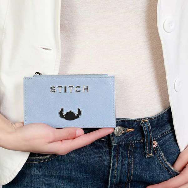 Karactermania - Porte-cartes et porte-monnaie slim Lilo et Stitch en acier - 5 compartiments pour cartes, 1 pour monnaie - PVC/polyester - Dimensions : 0,5 x 14 x 8 cm - Bleu