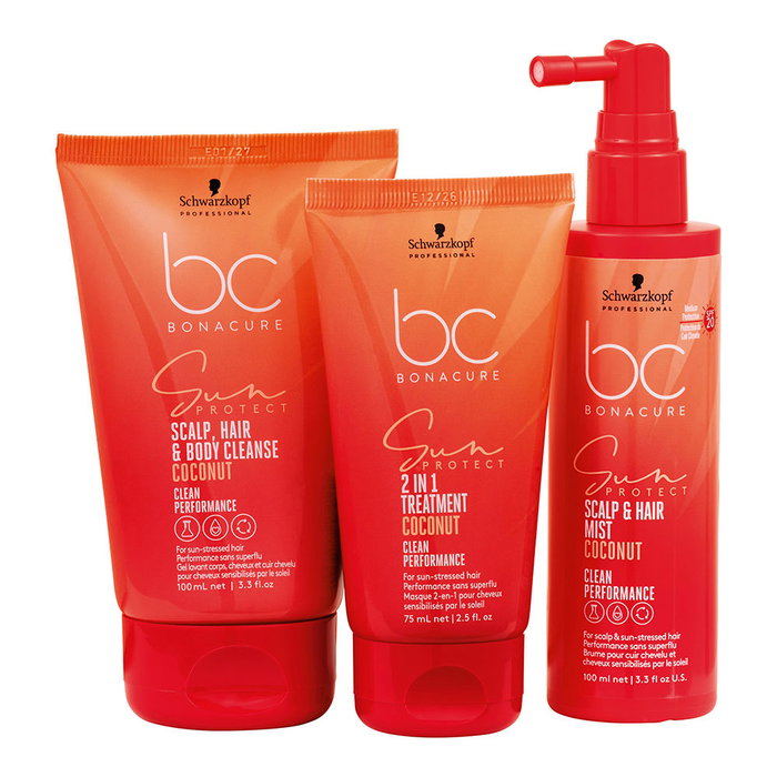 Schwarzkopf BC SUN PROTECT Étui 3 pièces Shampoing, Spray solaire capillaire et Soin revitalisant