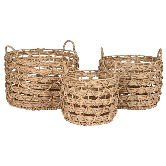 Home ESPRIT Set de 3 paniers en métal et jacinthe d'eau Naturel