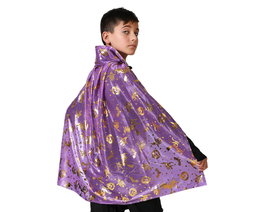 Cape pourpre de 75 cm avec étoiles dorées et col montant