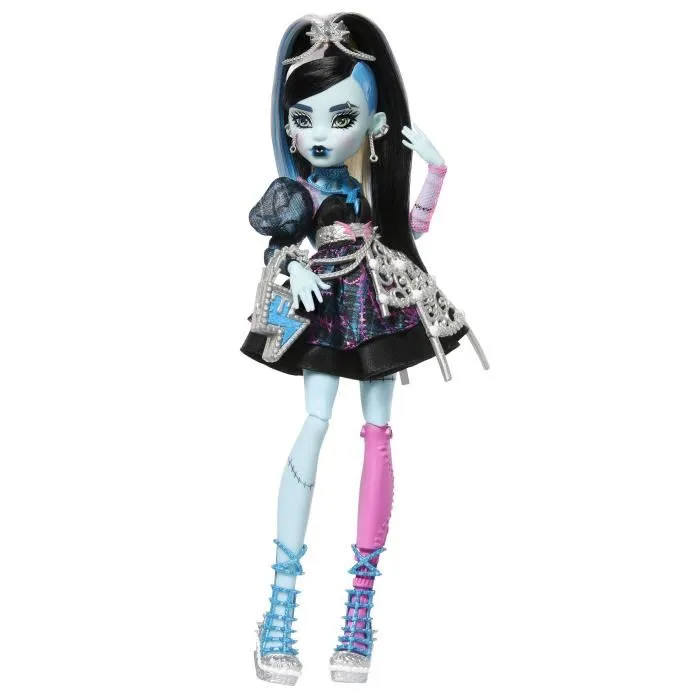 Monster High Poupée Frankie Stein Anniversaire Monstrueusement Mémorable - JBG75 avec robe satinée noire et 7 accessoires (ballon, invitation, cadeau) Monster High Poupée Frankie Stein Anniversaire Monstrueusement Mémorable - JBG75 avec robe satinée noire et 7 accessoires (ballon, invitation, cadeau)