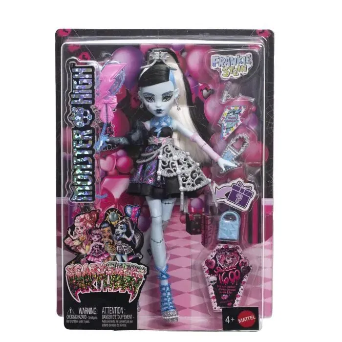 Monster High Poupée Frankie Stein Anniversaire Monstrueusement Mémorable - JBG75 avec robe satinée noire et 7 accessoires (ballon, invitation, cadeau) Monster High Poupée Frankie Stein Anniversaire Monstrueusement Mémorable - JBG75 avec robe satinée noire et 7 accessoires (ballon, invitation, cadeau)