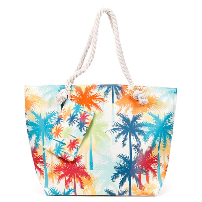 PUCKATOR Sac de plage imprimé palmiers 37x53x15 cm avec nécessaire détachable en coton et polyester