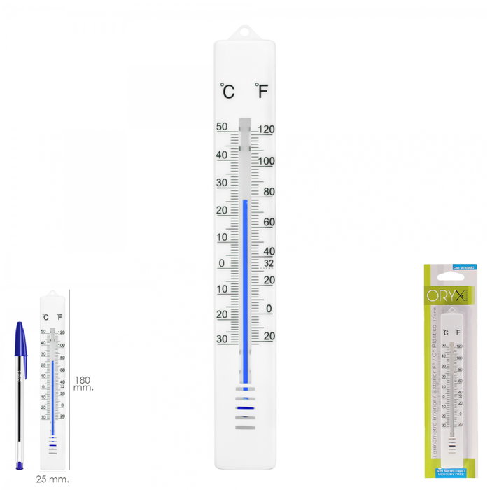 ORYX Thermomètre en plastique 17 cm pour intérieur/extérieur