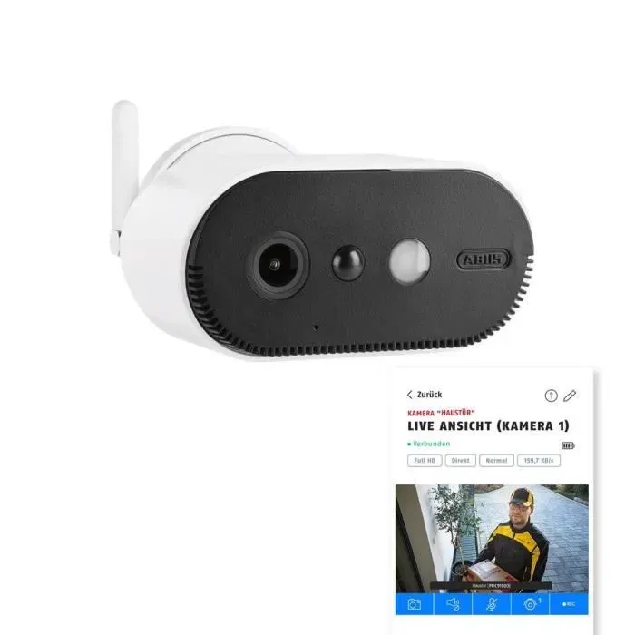 ABUS PPIC91000 Set Caméra de Surveillance Intérieure et Extérieure Full HD 1080p, Batterie, Vision Nocturne, 130° Champ de Vision, Station de Base et Interphone