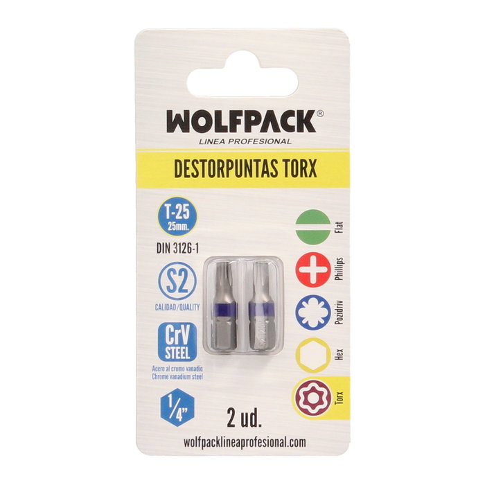 WOLFPACK LINEA PROFESIONAL Embouts Torx T-25 en acier S2 (2 pièces)