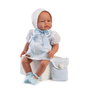 MUÑECAS GUCA Poupée Lucas Sans Cheveux 42 cm avec Robe Blanche et Capuche à Détails Bleus - Jouet Enfant +3 Ans