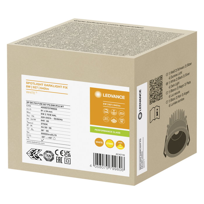 LEDVANCE Spot LED encastrable 8W 640Lm 2700K 36º IP44 Dimmable LEDVANCE Spot LED encastrable 8W 640Lm 2700K 36º IP44 Dimmable