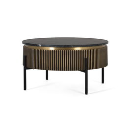 GINER Y COLOMER Table basse en bois de manguier et marbre avec finition bronze - 70 x 70 x 40 cm