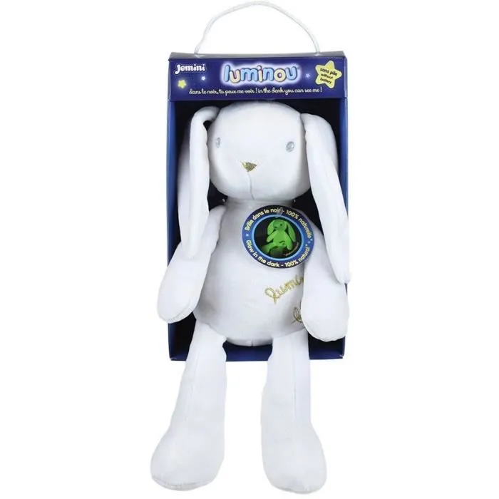 Jemini LUMINOU - Peluche lapin lumineuse enfant - 30 cm - Anti peur du noir - Rechargeable