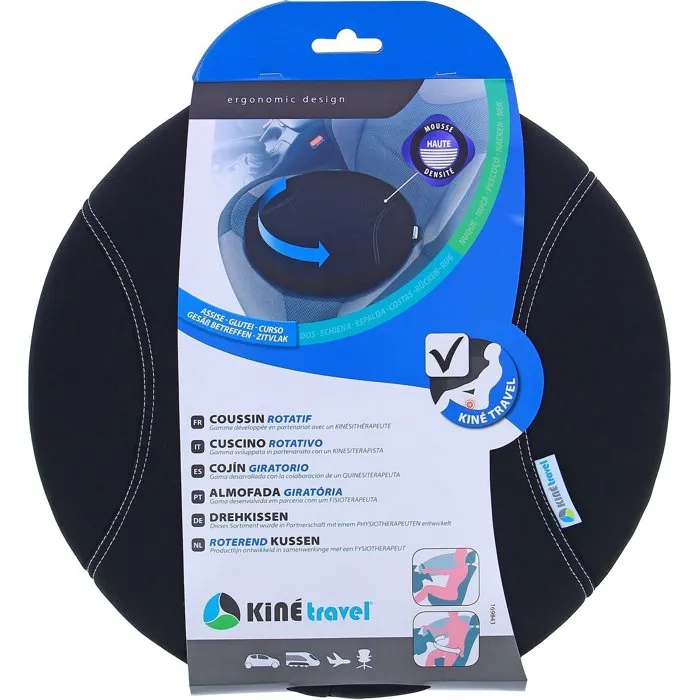 Kine Travel Coussin rotatif disque de transfert 39x39x6cm - Aide à l'installation et à la sortie du véhicule - Approuvé par un kinésithérapeute - Revêtement antidérapant - Noir