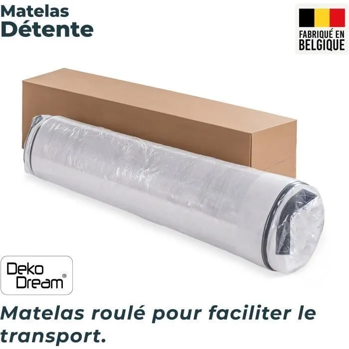 Somnis Bedding New Détente - Matelas 90x190 cm - 19 cm d'épaisseur - 380 ressorts ensachés - 7 zones - Réversible - Fabriqué en Belgique
