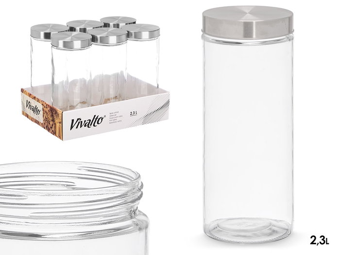 Vivalto Bocal en Verre avec Couvercle en Acier 2,3L 11x27x11 cm Transparent (Set de 12) Vivalto Bocal en Verre avec Couvercle en Acier 2,3L 11x27x11 cm Transparent (Set de 12)