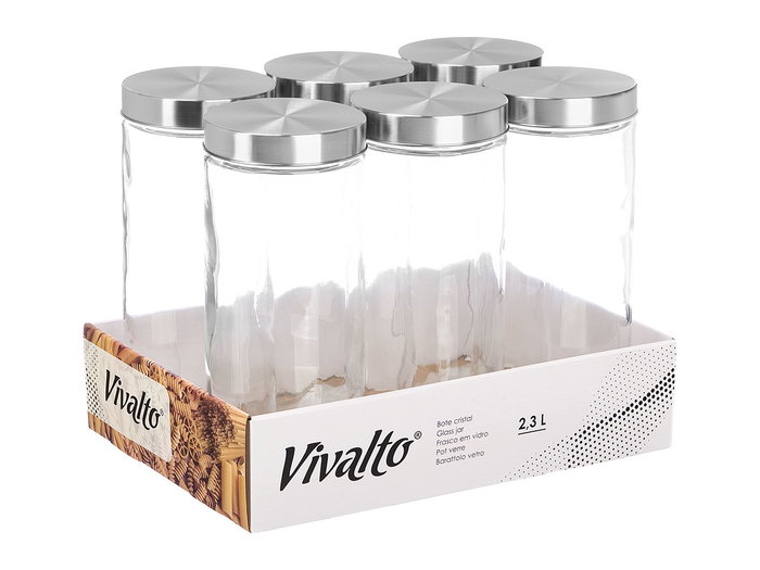 Vivalto Bocal en Verre avec Couvercle en Acier 2,3L 11x27x11 cm Transparent (Set de 12) Vivalto Bocal en Verre avec Couvercle en Acier 2,3L 11x27x11 cm Transparent (Set de 12)