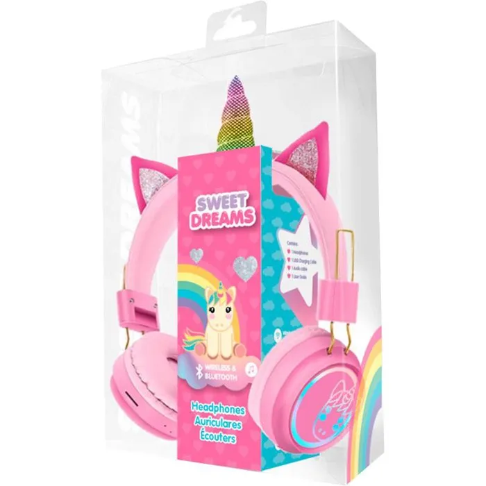Kids Licensing Sweet Dreams - Casque audio Bluetooth pour enfants avec éclairage LED, oreilles et corne de licorne amovibles - Autonomie 18h - À partir de 4 ans