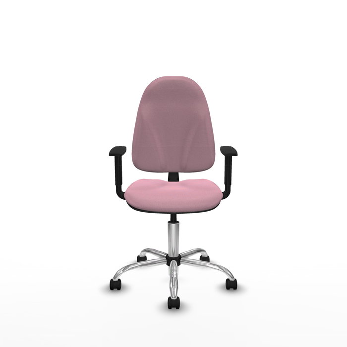 Chaise de bureau Algarra avec mécanisme de contact permanent de base, recouverte de tissu rose. Équipée d'une base chromée, d'accoudoirs 1D et de roulettes en nylon de 50 mm Chaise de bureau Algarra avec mécanisme de contact permanent de base, recouverte de tissu rose. Équipée d'une base chromée, d'accoudoirs 1D et de roulettes en nylon de 50 mm