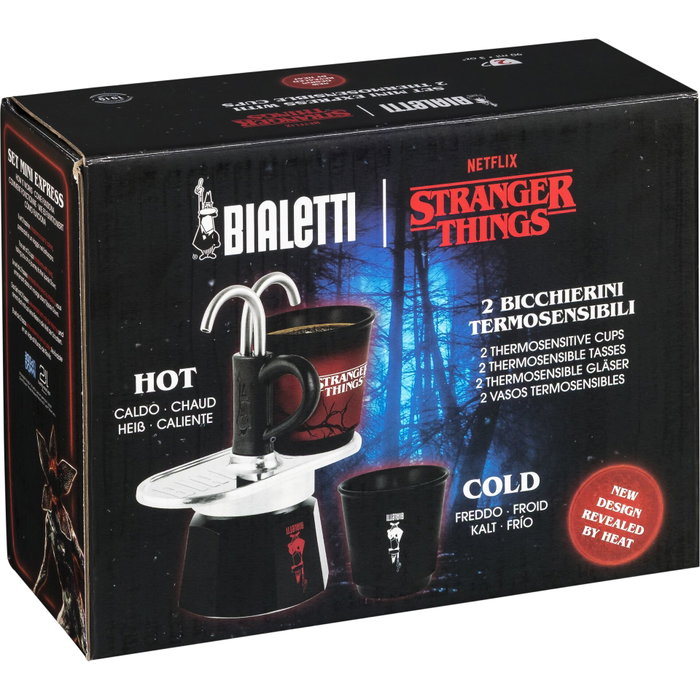 Bialetti Set Mini Express Collection Stranger Things avec 2 tasses thermosensibles Noir / Rouge