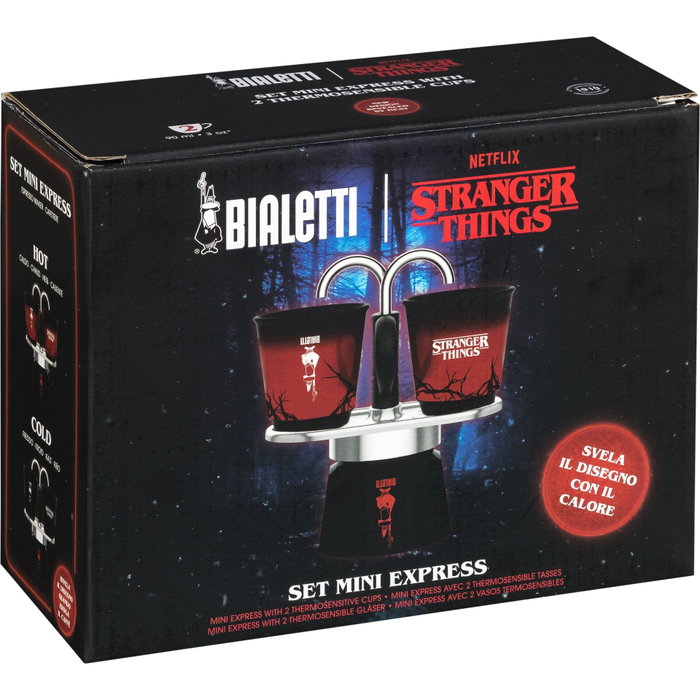 Bialetti Set Mini Express Collection Stranger Things avec 2 tasses thermosensibles Noir / Rouge