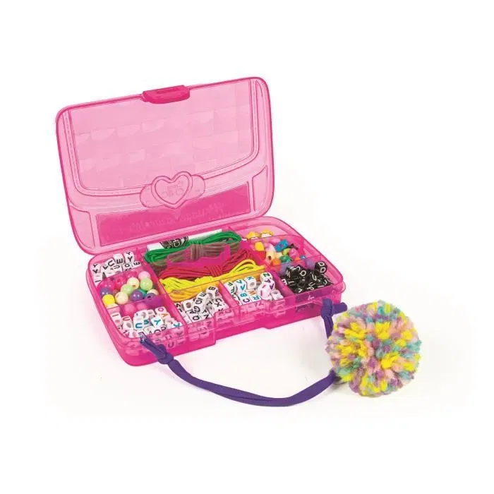 Clementoni Création de bracelets - Coffret avec perles colorées, lettres et cordons élastiques - Version rose - Activité créative pour enfants