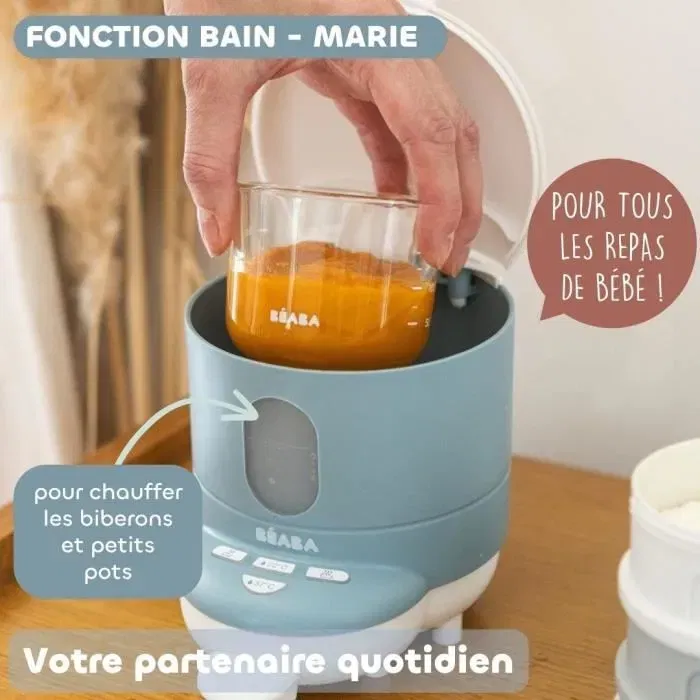 Beaba BIB'EXPRESSO - Préparateur de biberons rapide, chauffe eau en 30s, températures 22°C et 37°C, fonction bain-marie, compact et amovible - Bleu baltique