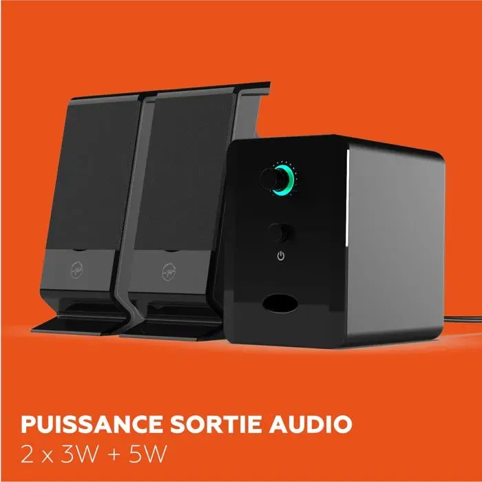 Mobility ML314006 - Enceinte 2.1 Bluetooth, Noir - 2 Haut-Parleurs + Caisson de Basses - 5W - Son Immersif pour Musique, Films et Jeux