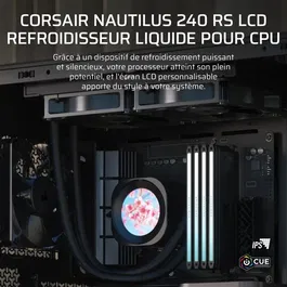 Corsair Nautilus RS LCD 240 mm - Watercooling processeur avec écran IPS, ventilateurs RS120 PWM, compatibilité Intel et AMD (Socket LGA 1851, AM5)