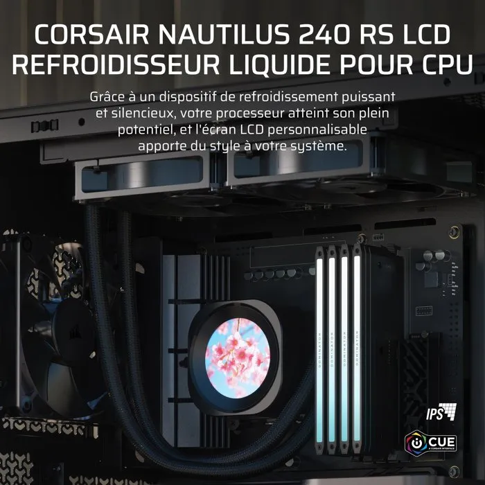 Corsair Nautilus RS LCD 240 mm - Watercooling processeur avec écran IPS, ventilateurs RS120 PWM, compatibilité Intel et AMD (Socket LGA 1851, AM5)