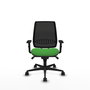 Chaise Alares Synchro 5 positions tissu Vert Maille Noir Base en nylon noir Accoudoir 1D Sans appui-tête Roulettes 65mm nylon