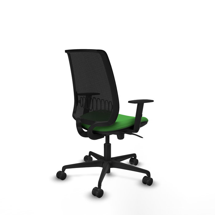 Chaise Alares Synchro 5 positions tissu Vert Maille Noir Base en nylon noir Accoudoir 1D Sans appui-tête Roulettes 65mm nylon