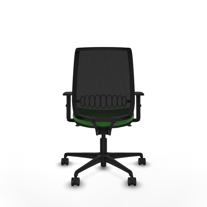 Chaise Alares Synchro 5 positions tissu Vert Maille Noir Base en nylon noir Accoudoir 1D Sans appui-tête Roulettes 65mm nylon