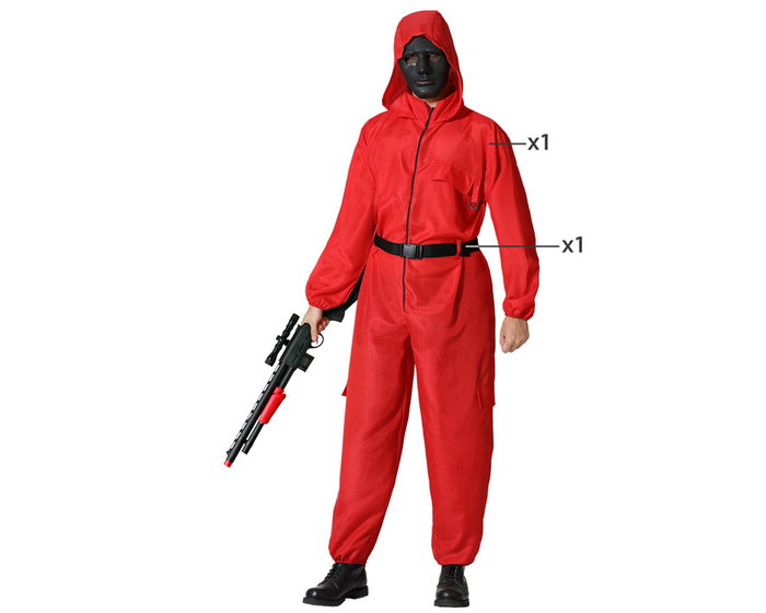 Déguisement de voleur rouge avec capuche et ceinture XS-S pour adulte Déguisement de voleur rouge avec capuche et ceinture XS-S pour adulte