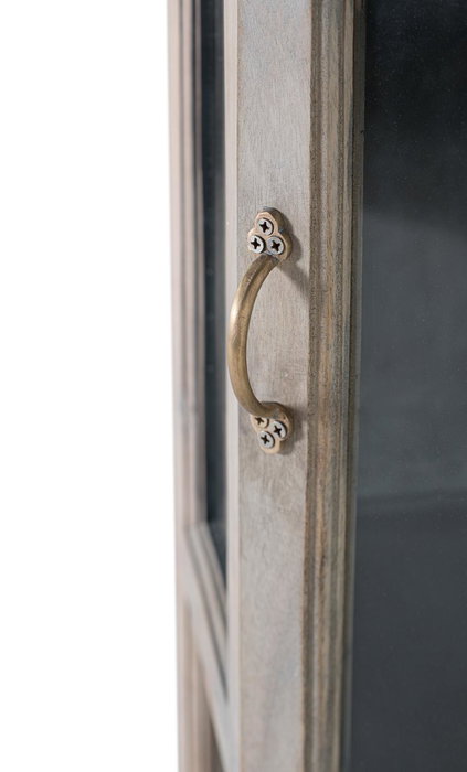 GINER Y COLOMER - Vitrine d'angle en bois de manguier, finition blanchie naturelle avec porte frontale en verre et 3 étagères intérieures