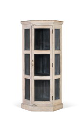 GINER Y COLOMER - Vitrine d'angle en bois de manguier, finition blanchie naturelle avec porte frontale en verre et 3 étagères intérieures