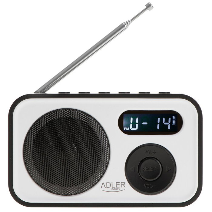 Adler Radio numérique PLL AM/FM AD 1906 avec réglage automatique, écran LCD, réveil et alarme, USB-C, 12,5 x 3 x 7,5 cm