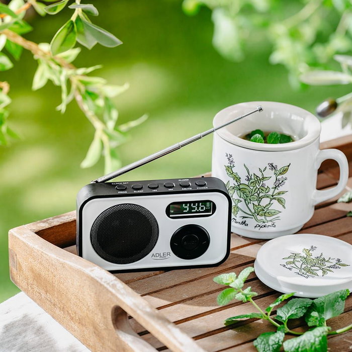 Adler Radio numérique PLL AM/FM AD 1906 avec réglage automatique, écran LCD, réveil et alarme, USB-C, 12,5 x 3 x 7,5 cm