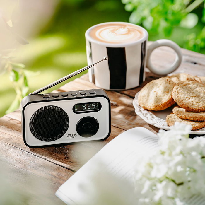 Adler Radio numérique PLL AM/FM AD 1906 avec réglage automatique, écran LCD, réveil et alarme, USB-C, 12,5 x 3 x 7,5 cm