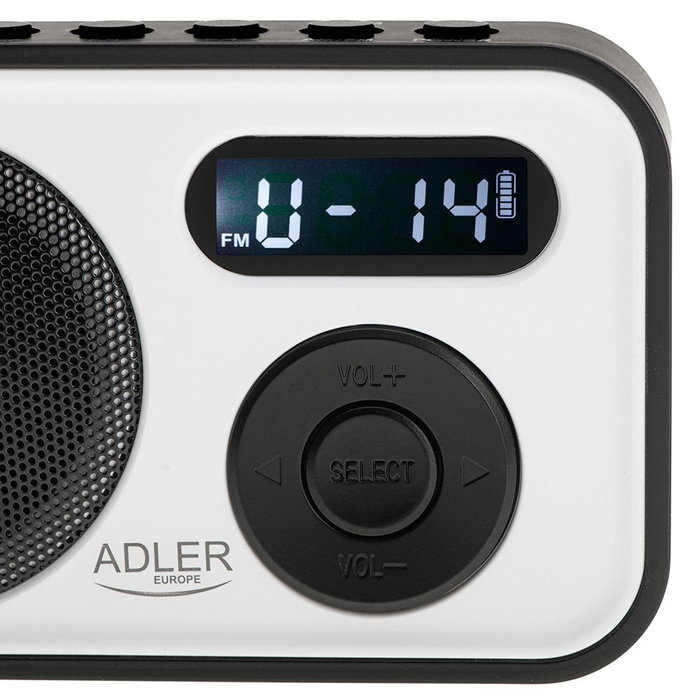 Adler Radio numérique PLL AM/FM AD 1906 avec réglage automatique, écran LCD, réveil et alarme, USB-C, 12,5 x 3 x 7,5 cm
