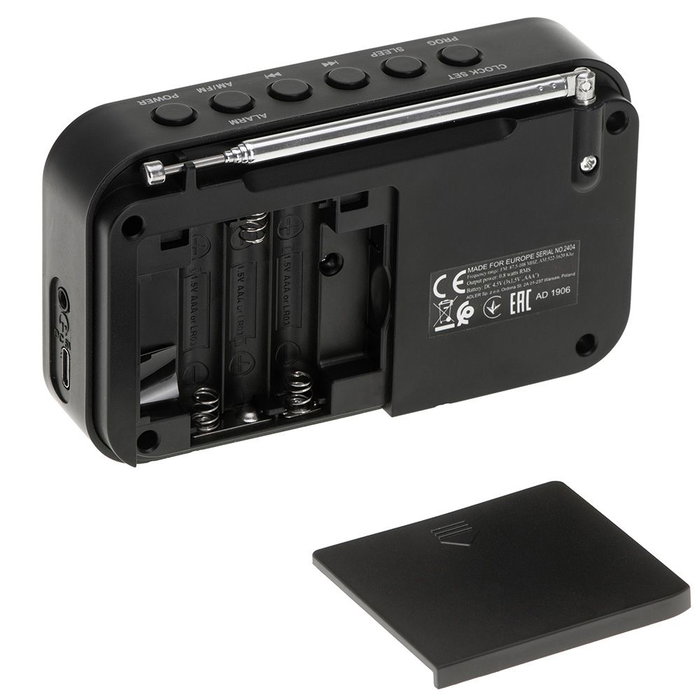 Adler Radio numérique PLL AM/FM AD 1906 avec réglage automatique, écran LCD, réveil et alarme, USB-C, 12,5 x 3 x 7,5 cm