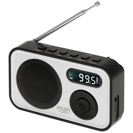 Adler Radio numérique PLL AM/FM AD 1906 avec réglage automatique, écran LCD, réveil et alarme, USB-C, 12,5 x 3 x 7,5 cm