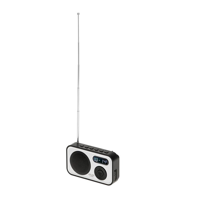 Adler Radio numérique PLL AM/FM AD 1906 avec réglage automatique, écran LCD, réveil et alarme, USB-C, 12,5 x 3 x 7,5 cm