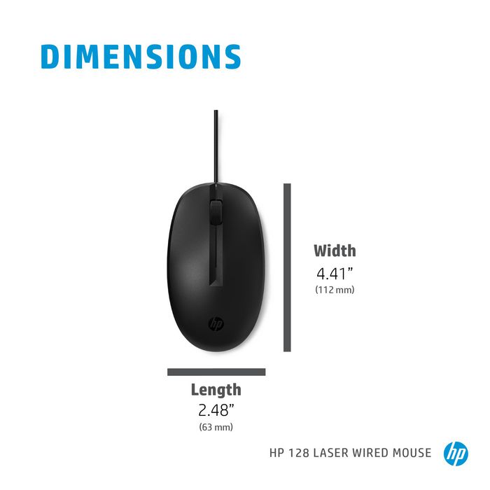 HP Souris filaire laser 128, confortable avec connexion USB prête à l'emploi, dpi ajustable et conçue pour un nettoyage quotidien HP Souris filaire laser 128, confortable avec connexion USB prête à l'emploi, dpi ajustable et conçue pour un nettoyage quotidien