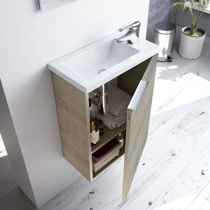 Forés/Arkit Mueble de salle de bain compact Roble Alaska 40 cm avec lavabo résine et miroir Forés/Arkit Mueble de salle de bain compact Roble Alaska 40 cm avec lavabo résine et miroir