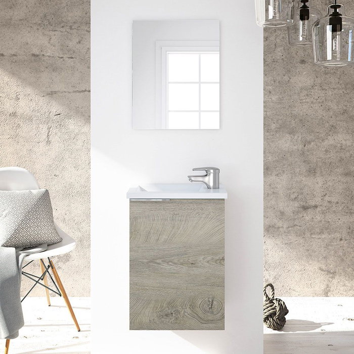 Forés/Arkit Mueble de salle de bain compact Roble Alaska 40 cm avec lavabo résine et miroir Forés/Arkit Mueble de salle de bain compact Roble Alaska 40 cm avec lavabo résine et miroir