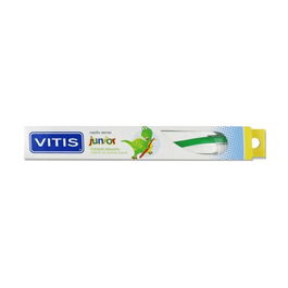VITIS Brosse à dents JUNIOR pour enfants dès 6 ans, tête réduite, brins Tynex doux, monopointe, manche ergonomique, 1 unité