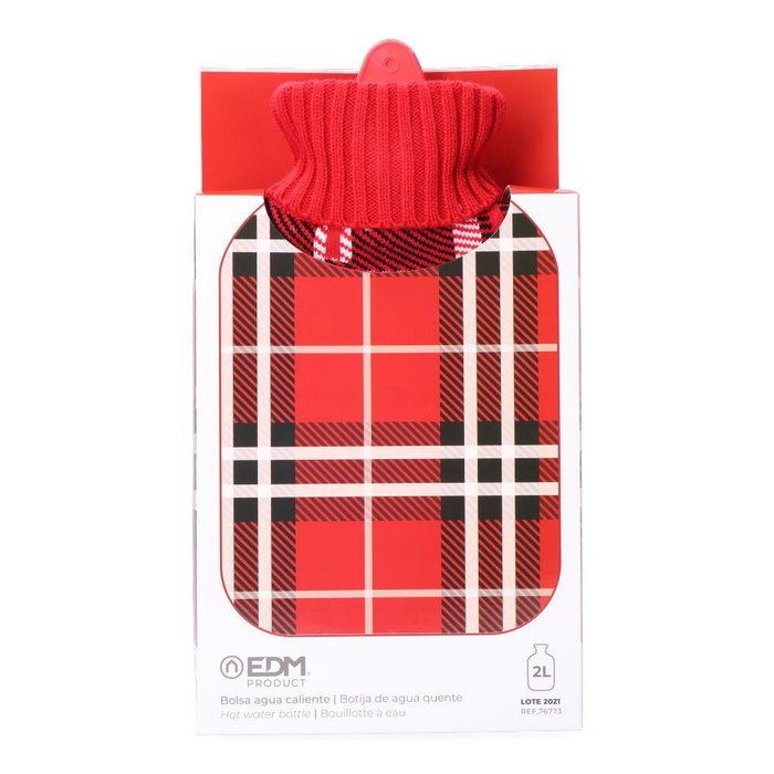 Edm Bouillotte 2L Modèle Écossais Rouge avec Housse en Laine Edm Bouillotte 2L Modèle Écossais Rouge avec Housse en Laine