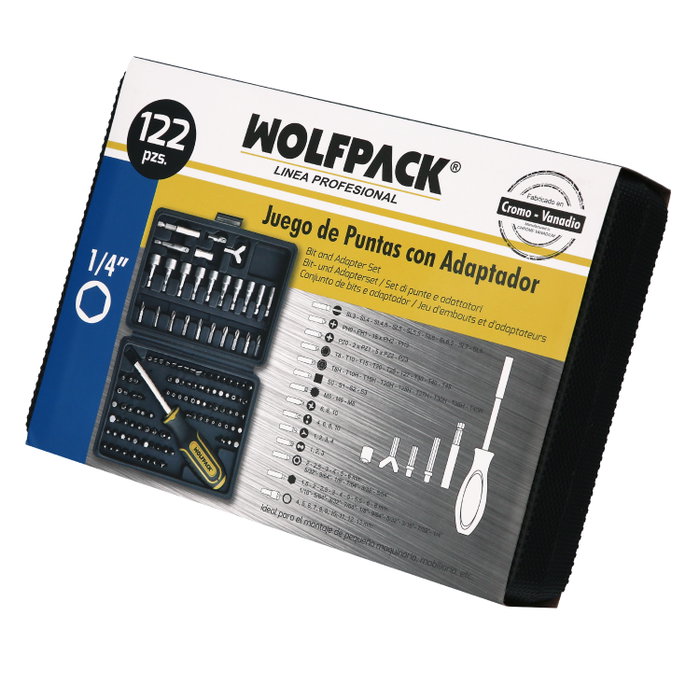 WOLFPACK LINEA PROFESIONAL Jeu d'embouts et de douilles 1/4'' avec mallette 122 pièces WOLFPACK LINEA PROFESIONAL Jeu d'embouts et de douilles 1/4'' avec mallette 122 pièces