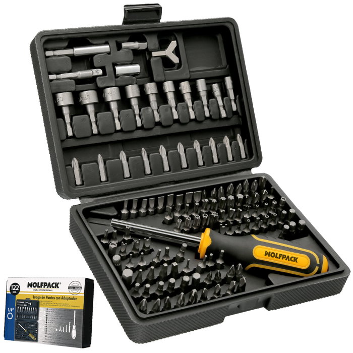 WOLFPACK LINEA PROFESIONAL Jeu d'embouts et de douilles 1/4'' avec mallette 122 pièces WOLFPACK LINEA PROFESIONAL Jeu d'embouts et de douilles 1/4'' avec mallette 122 pièces