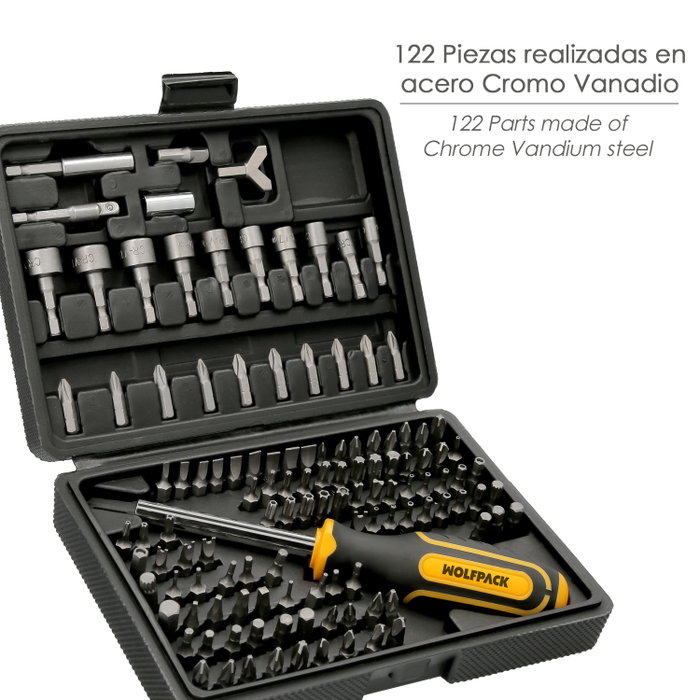 WOLFPACK LINEA PROFESIONAL Jeu d'embouts et de douilles 1/4'' avec mallette 122 pièces WOLFPACK LINEA PROFESIONAL Jeu d'embouts et de douilles 1/4'' avec mallette 122 pièces
