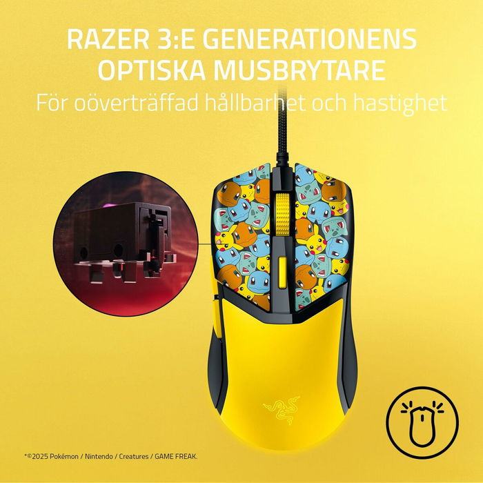 Razer Cobra - Souris gaming sans fil pour droitier - Édition Pokémon Kanto Starters Jaune - 8500 DPI - Rétroéclairage RGB - Noir
